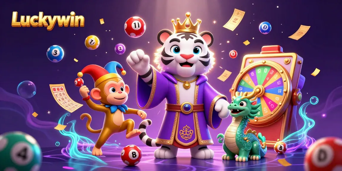Experience the excitement of Luckywin with dynamic casino elements and vibrant characters in a thrilling 3D illustration.