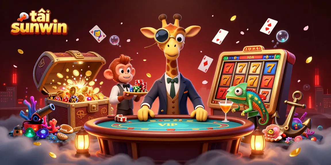 Engaging gameplay scene showcasing tải sunwin with a high-roller giraffe, poker elements, and vibrant casino visuals.