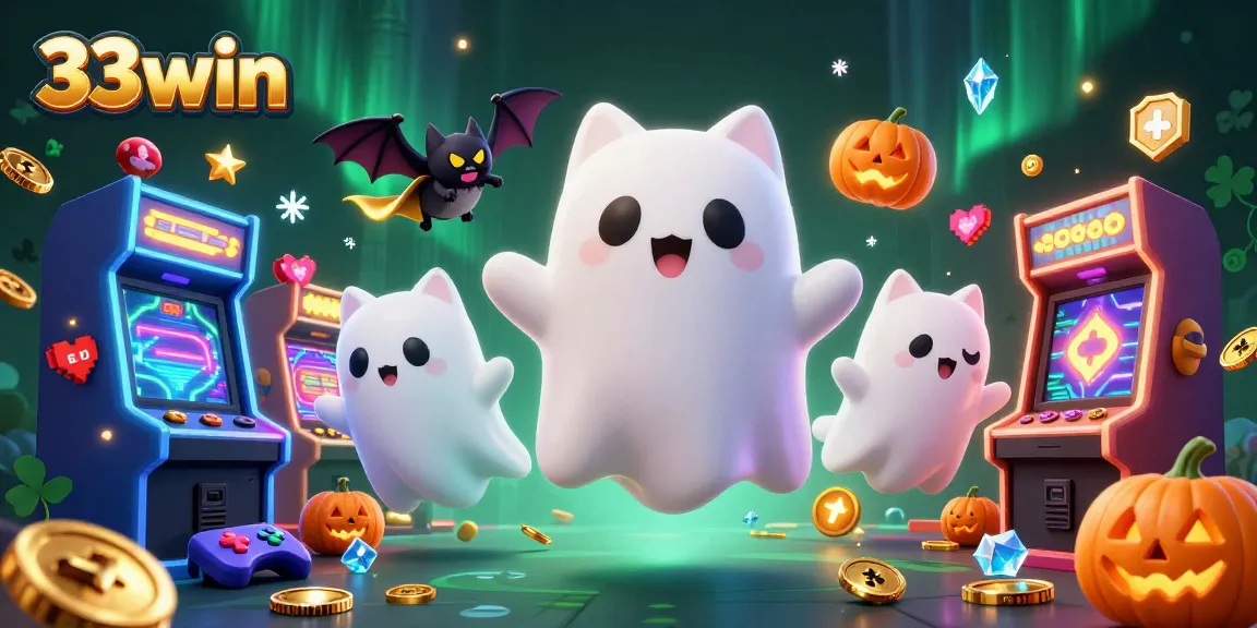 Experience the thrill of 33win with ghostly characters exploring a vibrant haunted casino.
