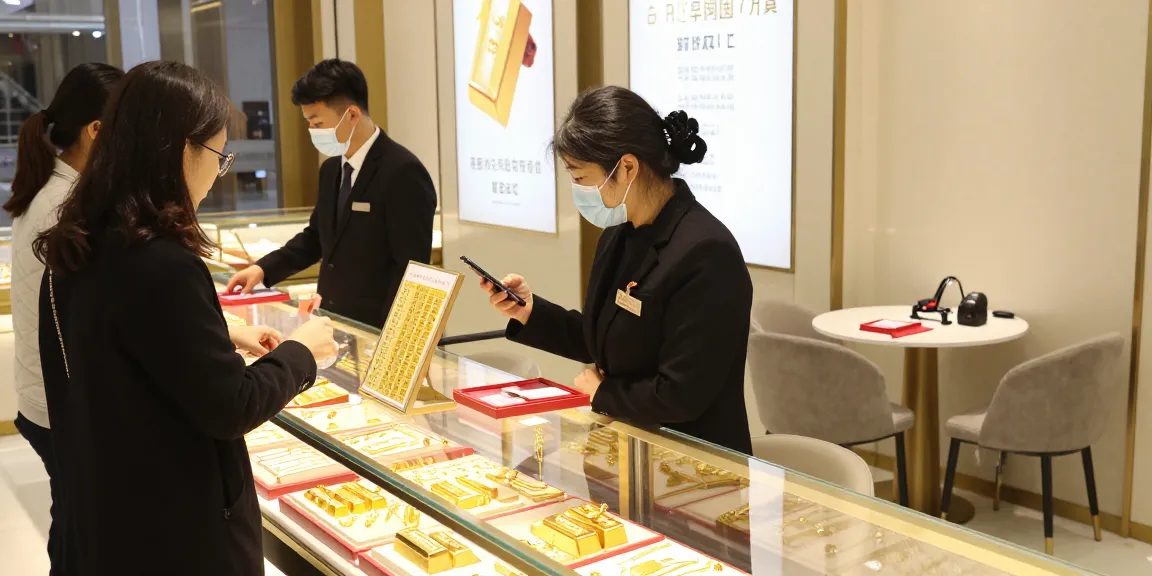 Discover mantra88 gold price trends at a luxury jewelry store showcasing gold bars and jewelry.