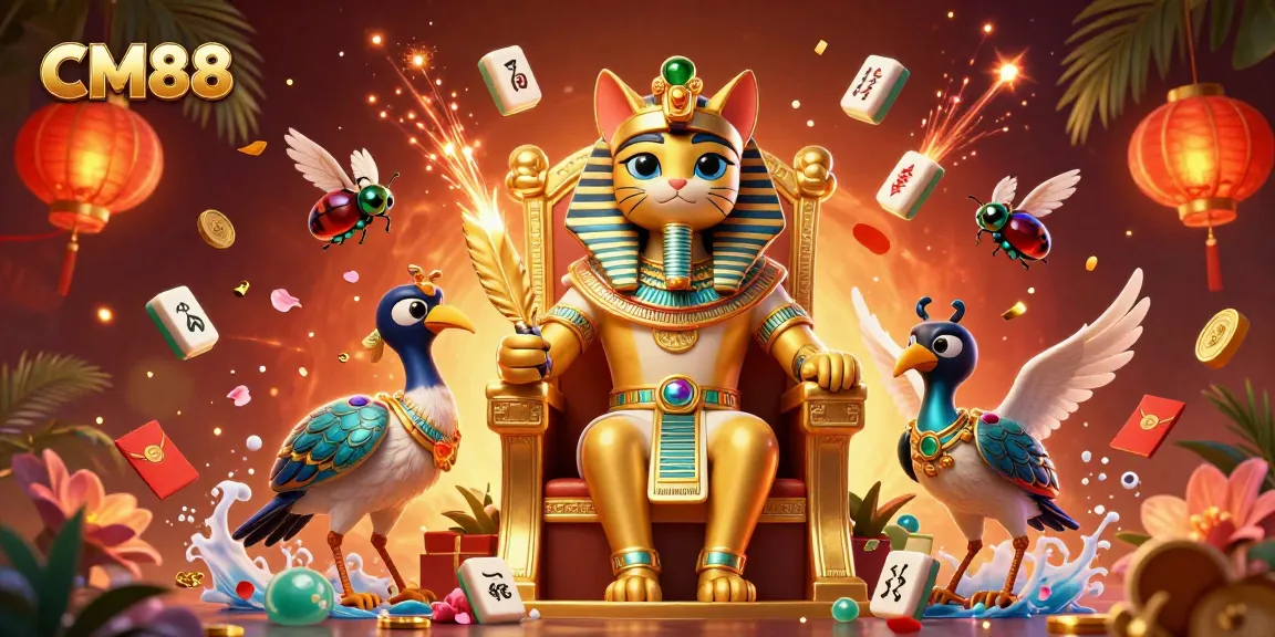 Engage with CM88, the enticing online casino, featuring vibrant 3D characters and festive gambling elements.