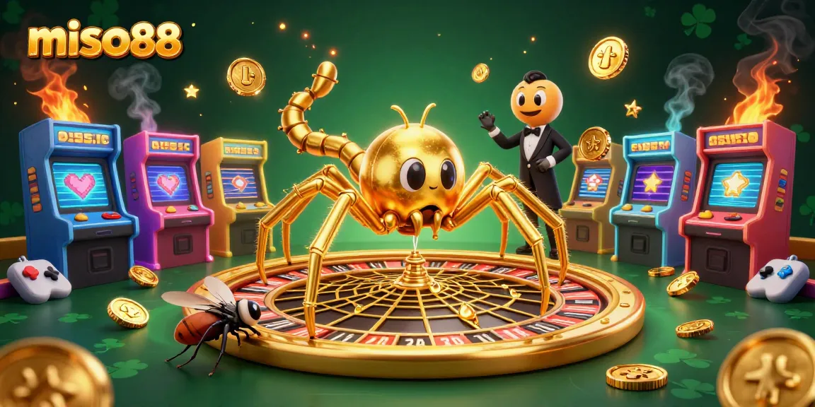 Experience the excitement at miso88 with a golden spider spinning a roulette wheel, capturing the thrill of casino gaming.