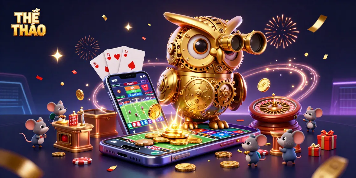 Engaging THỂ THAO sports betting scene with a golden owl and animated betting elements.