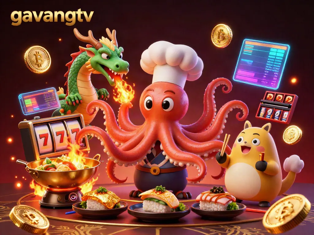 Experience excitement with gavangtv as an octopus chef serves golden dishes in a vibrant casino.