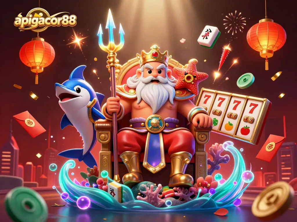 Experience winning excitement with apigacor88 in this vibrant 3D casino illustration.