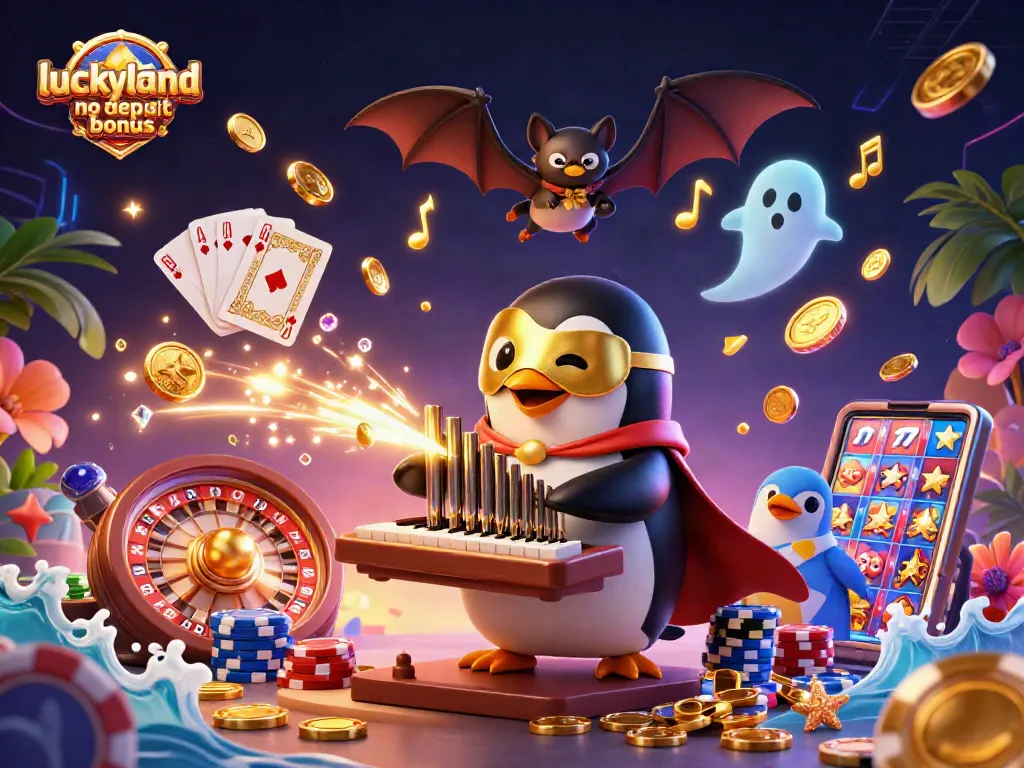 Experience the luckyland casino no deposit bonus with vibrant casino-themed 3D illustration showcasing engaging game elements.
