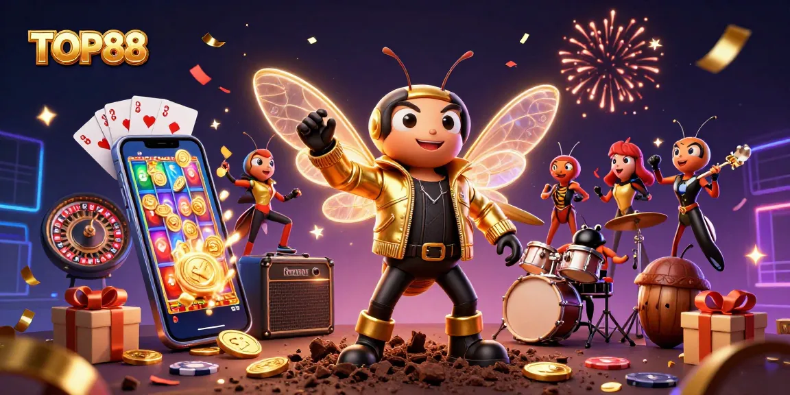 Experience excitement with TOP88 as the rockstar cicada and band celebrate casino games.