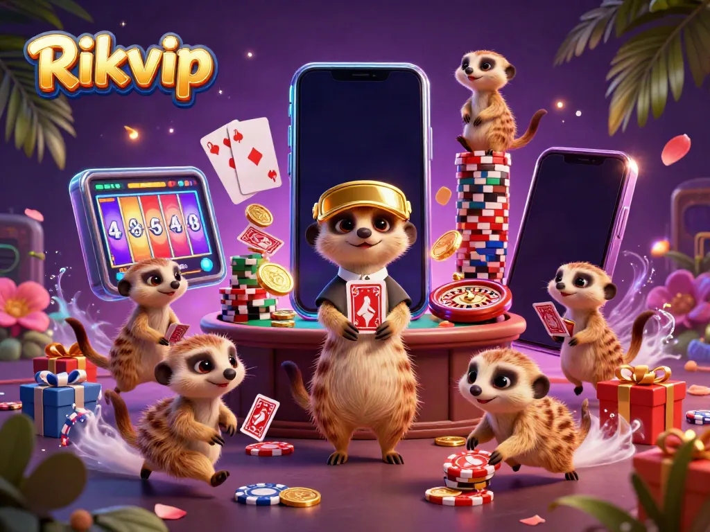 Engaging illustration of the Rikvip casino operation featuring meerkats in action.