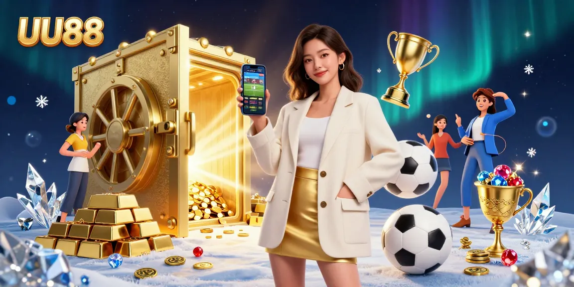 Experience UU88's thrilling sports betting scene with engaging visuals of games and rewards.