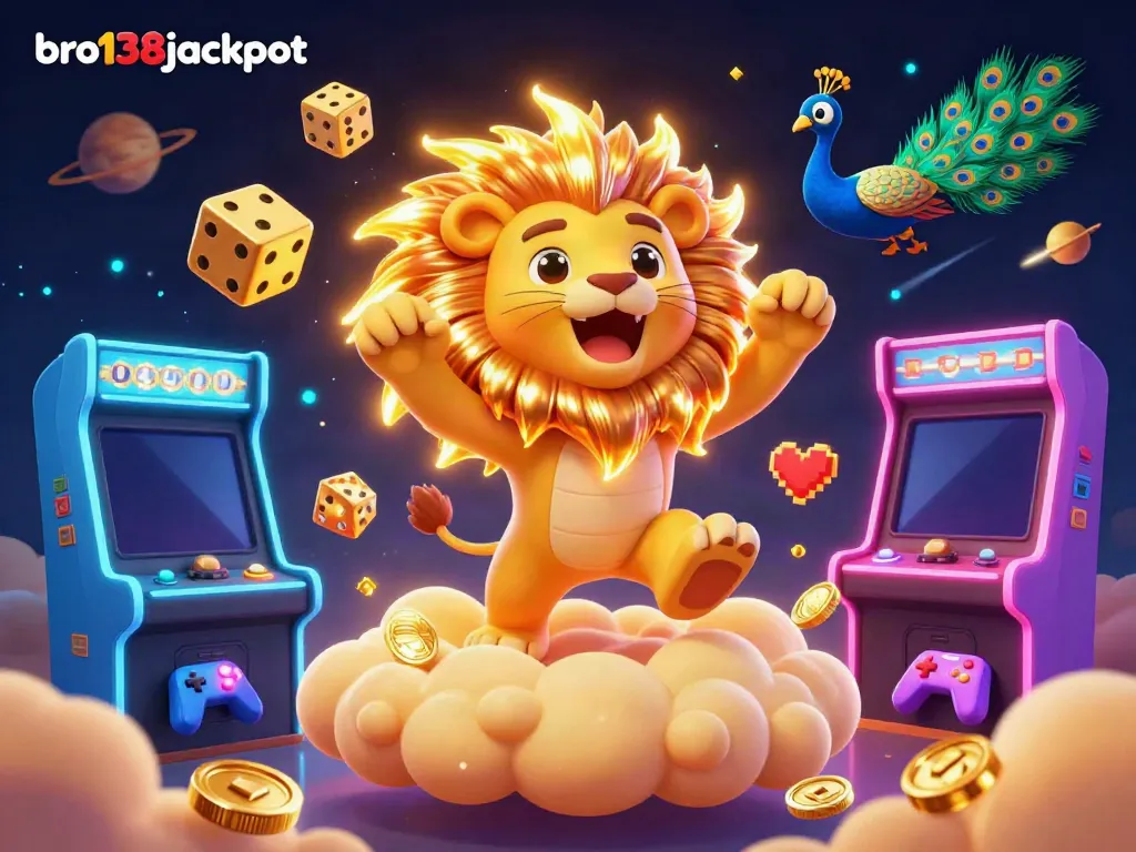 Experience epic wins with bro138jackpot amidst vibrant casino-themed action in a dynamic illustration.