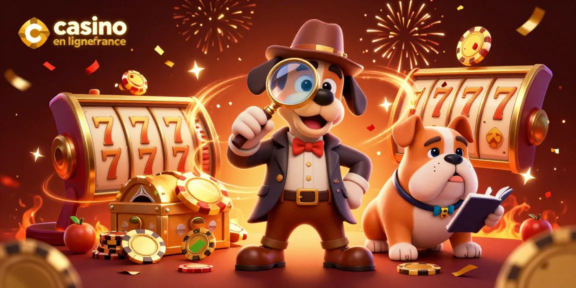 Scène dynamique de détectives à thème casino en ligne France, avec des éléments de jeu riches.
