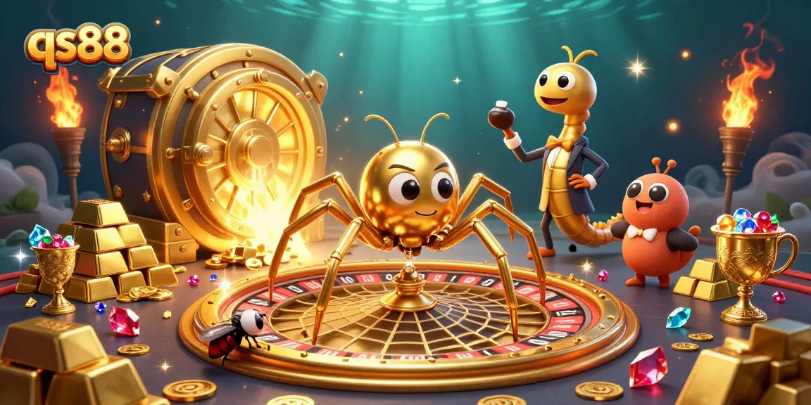 Spin the qs88 roulette wheel in this vibrant casino scene featuring golden treasures.