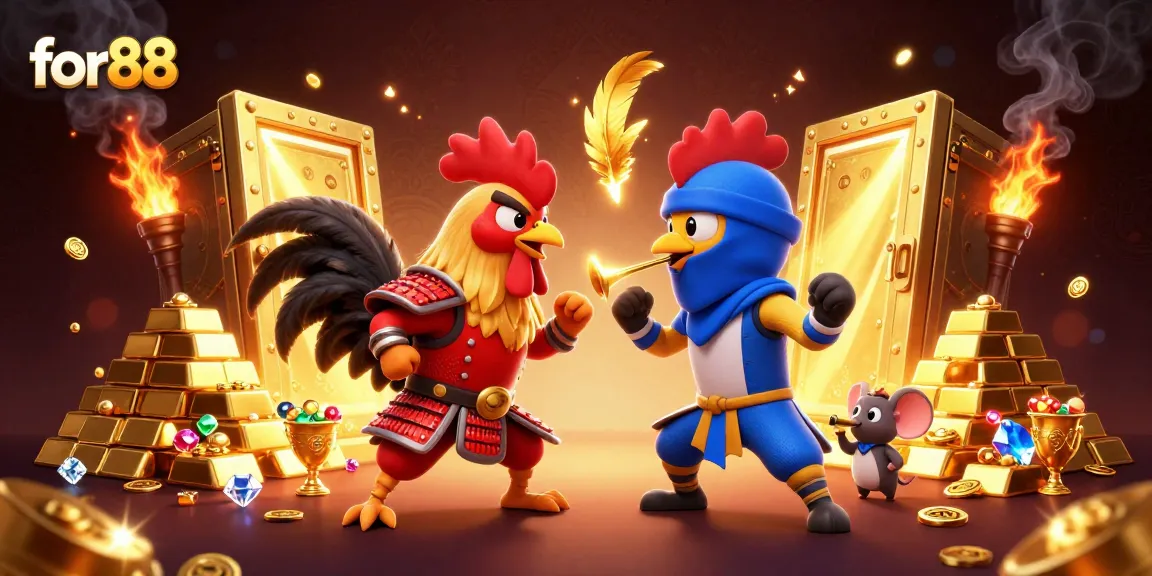 for88 showcases a dramatic showdown of 3D roosters in an exciting casino standoff.