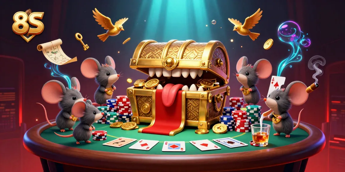 Bet on 8S with luring treasure and thrilling poker action, showcasing a vibrant casino atmosphere.