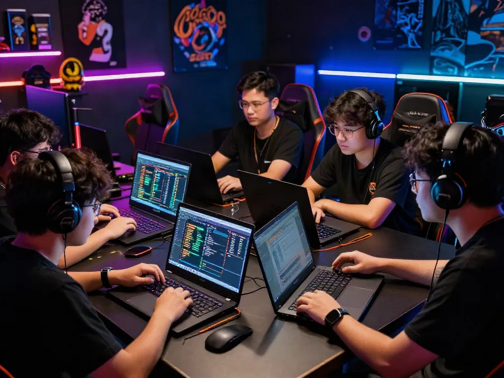 Engaged gamers exploring effective slot gacor strategies in an atmospheric gaming room.