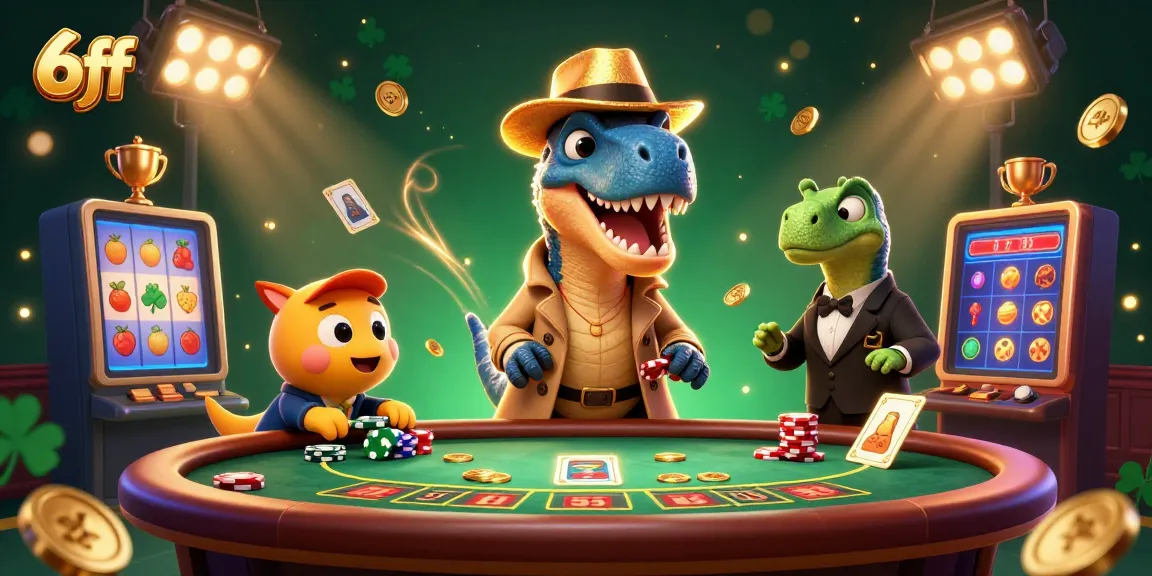 6ff players enjoy spinning slots while a clever velociraptor pulls off a card counting hustle in the casino