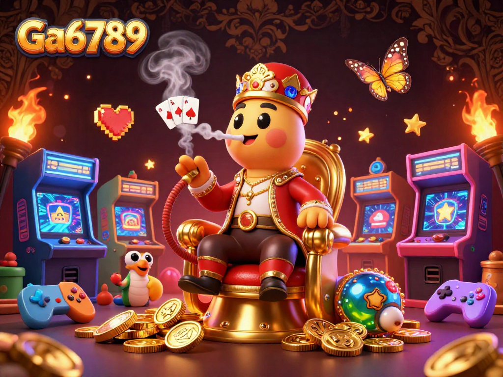 Experience Ga6789's enchanting gaming realm with vibrant casino characters and thrilling arcade elements.