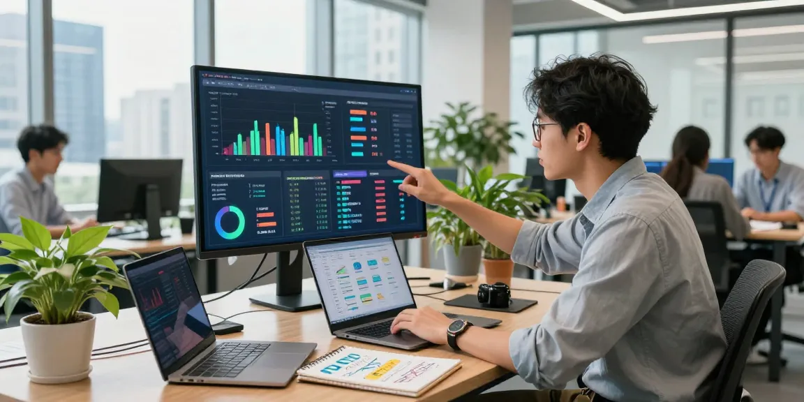 Marketing professional analyzing campaign metrics for 456bd in a sleek office setting.