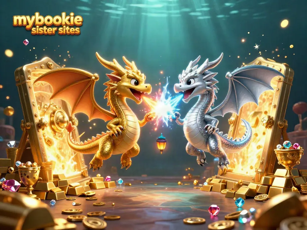 Engage with MyBookie sister sites through dynamic 3D dragons representing winning moments and gaming treasures.