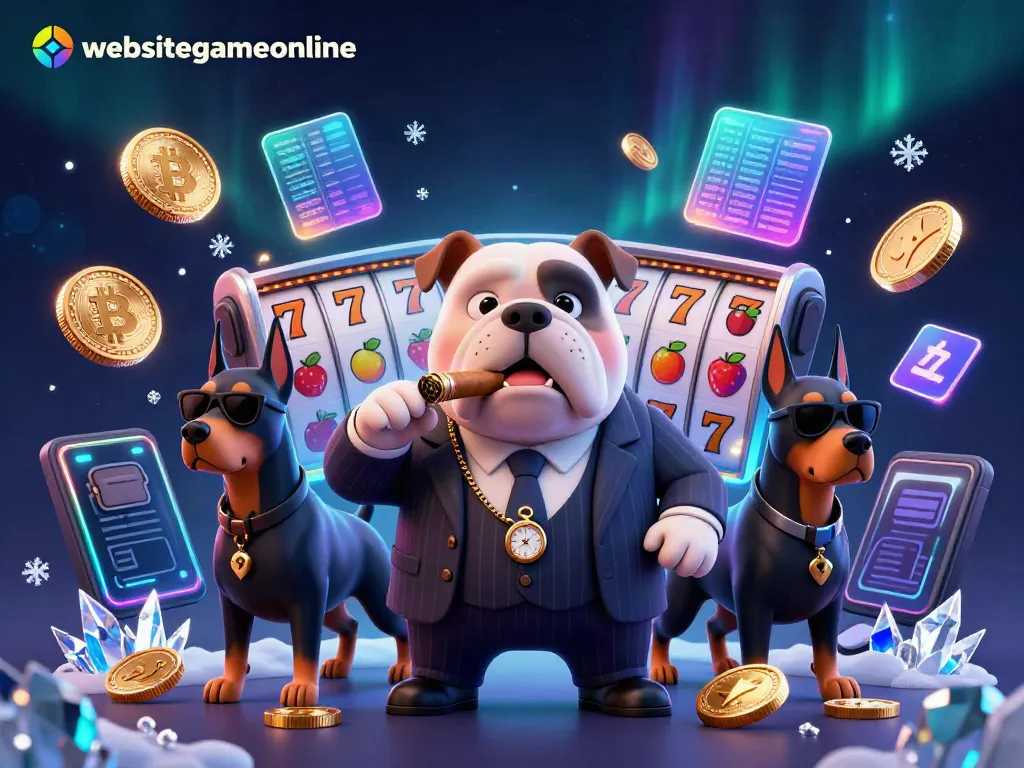 Experience thrill at websitegameonline with a mafia bulldog and bodyguards amidst slot games.