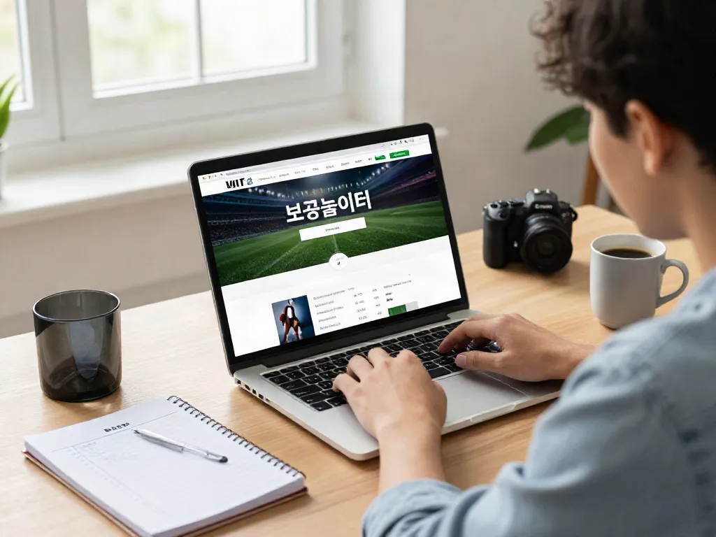 보증놀이터를 이용하는 젊은 성인이 안전한 스포츠 배팅 환경에서 집중하고 있는 모습