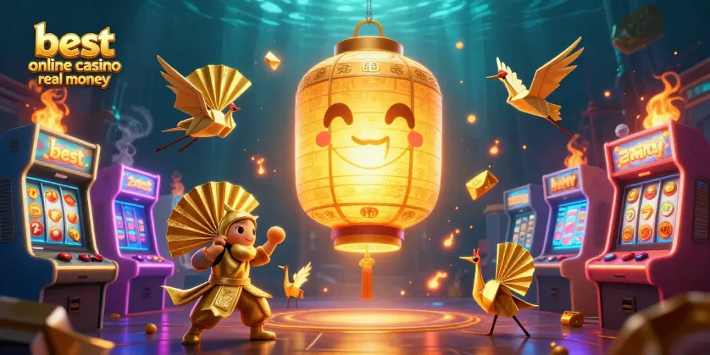Experience the best online casino real money with illuminated characters, vibrant game machines, and engaging symbols
