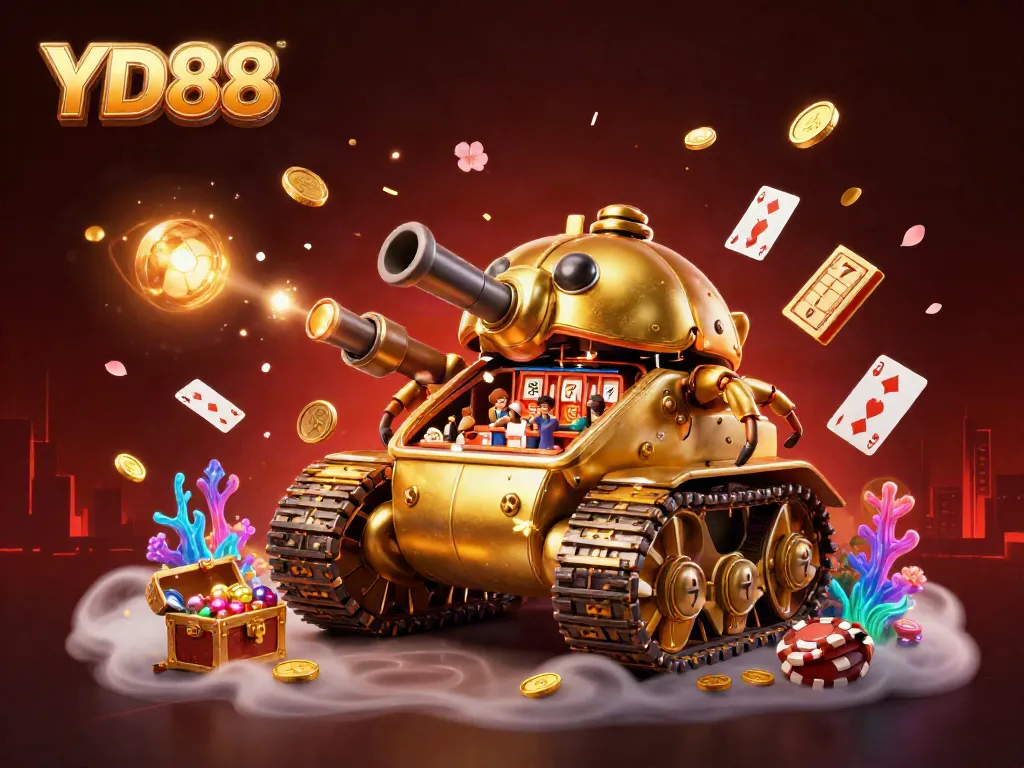 Join the action at YD88 with vibrant casino-themed 3D illustration showcasing slot reels and playful elements.