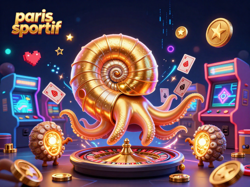 Pariez sur les paris sportifs avec une illustration dynamique d'un nautilus géant et de jeux rétro animés.