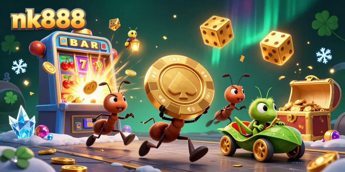 Win big with nk888 by joining the exciting heist of 3D cartoon ants as they carry a massive poker chip.