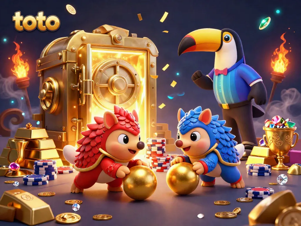 Experience thrilling toto gameplay with pangolins battling over gold in an exciting casino scene.