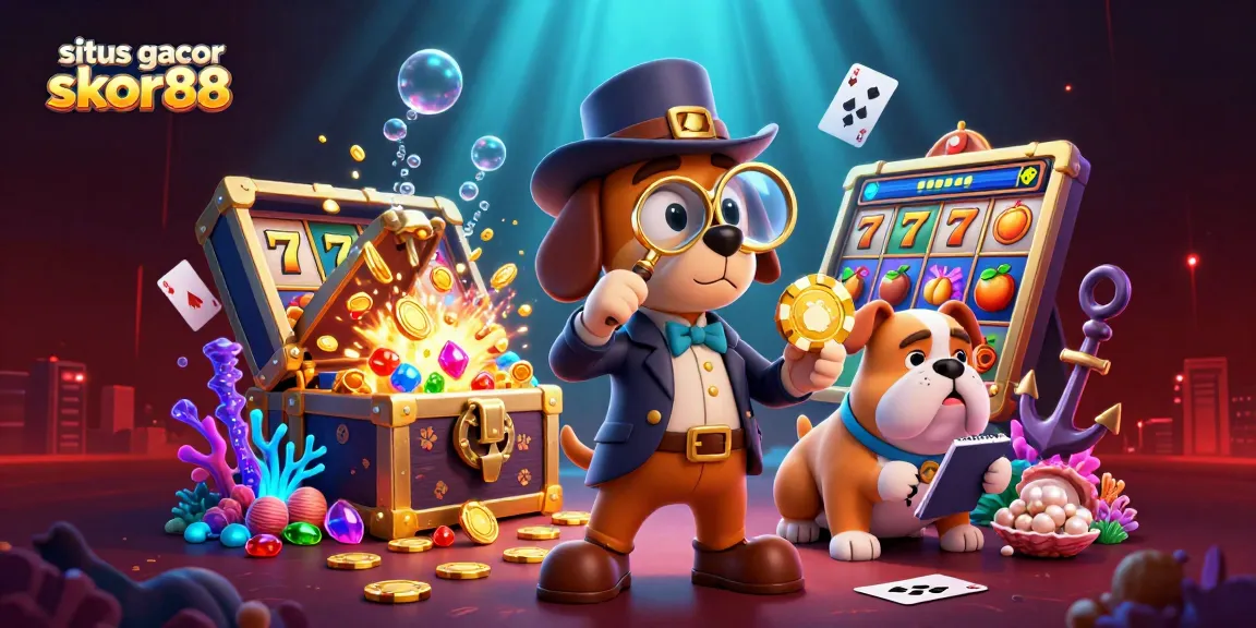 Play and win at situs gacor skor88 with exciting slot reels, gold poker chips, and vibrant casino elements.